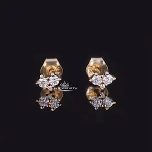 2MM Round Moissanite Prong Stud, 14K Solid Yellow Gold Earring Screw Back / Push Back Stud Gift Round Brilliant Cut  Birthday  Gift For Her.
