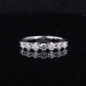 2.5MM Round 7 Stone Moissanite Wedding Band, 0.45ctw Moissanite Wedding Ring Shared Prong Engagement Ring, Anniversary Band, Matching Band