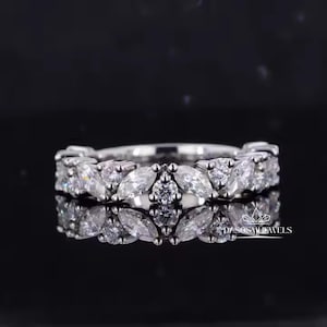 Vintage Marquise Moissanite Cluster Wedding Band Delicate Matching Band Half Eternity Band Bridal Matching Stackable Band , Minimalist Band
