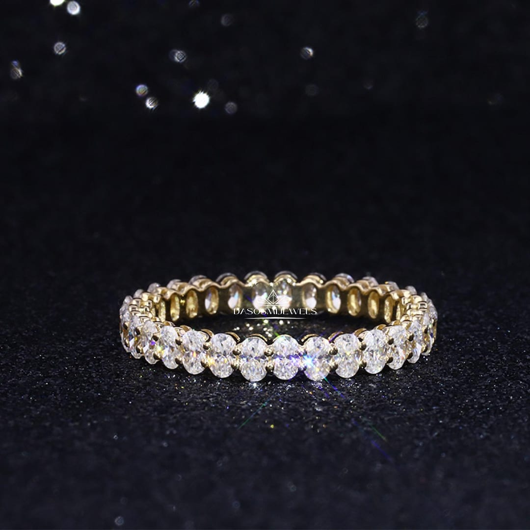 Oval Cut Moissanite Engagement Band, 14K Yellow Gold Promise Band, Full ...