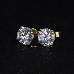 Round Solitaire Moissanite Stud Earrings, Round Moissanite Earrings, 10K Yellow Gold Stud Earrings, Gift for her, Push Back Stud For Gift