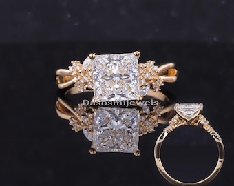 Vintage 3 CT Princess Cut Moissanite Bridal Ring, Alternative Moissanite Engagement Ring , Unique Twist Band Wedding Ring Gold Promise Ring