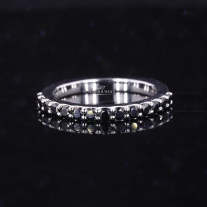 Black Round Moissanite half Eternity Pave Wedding band, 14K White Gold Round Moissanite Minimalist Dainty Band,Stacking Band For Bridal Ring