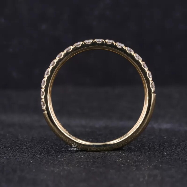 Round Cut Moissanite Half Eternity Band, 14K Yellow Gold Wedding Ring ...