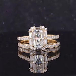 3.5 CT Radiant Cut Moissanite Engagement Ring Set, Radiant Halo Moissanite ring with Full Eternity Band, Bridal Ring Set, Anniversary Gift
