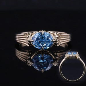 1.5CT Ost-West-Diamantring im Ovalschliff, blaues Oval im Labor gewachsener Diamant-Verlobungsring, ovaler Solitärring, Hochzeits- und Geburtstagsgeschenk für sie