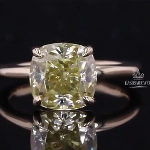 Cushion Cut Yellow Moissanite Engagement Ring, Cushion Solitaire Wedding Ring, Yellow Cushion Moissanite Ring for her, Anniversary Gift Ring