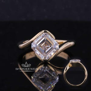 4 CT Asscher Cut Moissanite Solitaire Engagement Ring, Asscher cut Tension setting Ring, Asscher Moissanite Wedding Ring, Birthday Gift