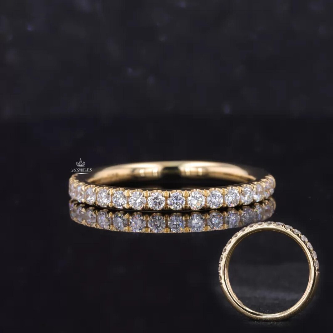 Round Cut Moissanite Half Eternity Band, 14K Yellow Gold Wedding Ring ...
