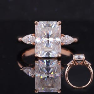 5 CT Radiant Cut Moissanite Engagement Ring With side Pear Moissanite, Three Stone Radiant Wedding Ring, Radiant Anniversary Gift Ring