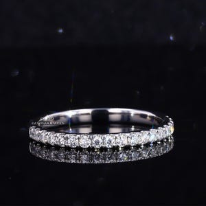 Round Brilliant Cut Moissanite Engagement Band, Half Eternity Wedding Band, Matching Band For Anniversary Ring, Stackable Band Ring For Gift