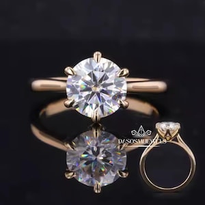 Runder Moissanit-Verlobungsring mit 1,5 Karat, runder Moissanit-Tulpenfassungsring, Jubiläumsgeschenkring für Frauen, runder Solitärring