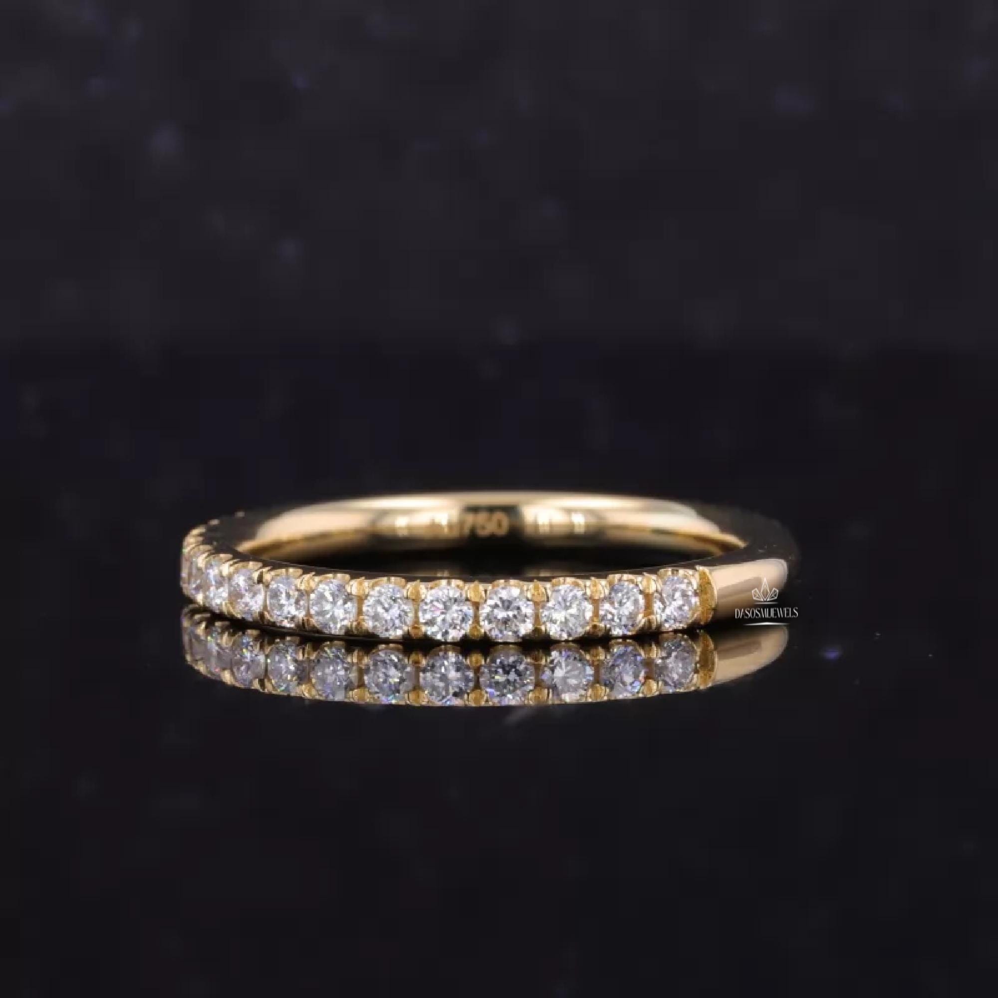Round Cut Moissanite Half Eternity Band, 14K Yellow Gold Wedding Ring ...