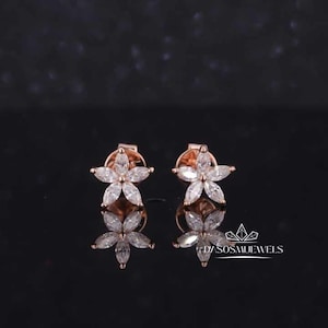 Moissanite Earrings, 14k Solid Gold Marquise Floral Studs, Marquise Cut Moissanite Earrings , Minimalist Flower Earrings,  Bridal Jewelry