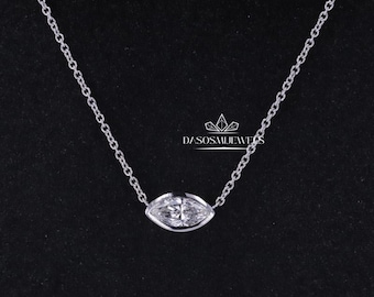 0.50CT Marquise Cut Moissanite Necklace, Marquise Bezel set Pendant with Chain Necklace, Anniversary Gift Necklace, Secure Stone pendant