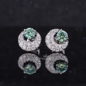 Green Round Moissanite Stud, Round Cut Moissanite Stud Earrings,Round Moissanite Screw Back Earrings, Wedding gift for Bride, Birthday Gift