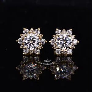 1.0 TCW Round Cut Moissanite Stud Earrings, Flower Style Cluster Set Screw Back Earrings, Snowflake Earrings, Designer Bridal Jewelry