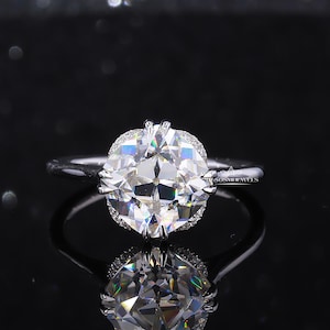 3 carat old mine cushion moissanite engagement ring , old mine cushion cut wedding ring, 14K Solid white gold anniversary gift ring for Her