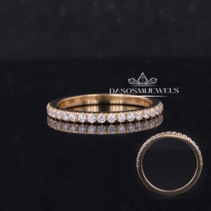1.5 MM Solid Gold moissanite Ring With Prong Set, Round Cut Moissanite Half Setting Wedding Ring, Anniversary Gift, Proposal Band For Women.