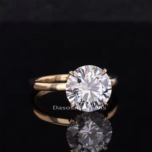 2 Carat Round Moissanite Hidden Halo Ring, 87 MM Round Moissanite Solitaire Ring, Claw Prong Round Moissanite Engagement ring for women