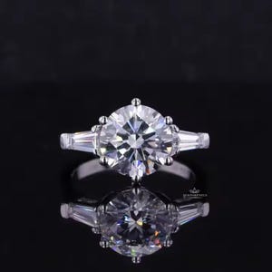 3 CT round moissanite three stone engagement ring, Round and Taper Baguette Three stone wedding Ring, Valentine Gift Ring, Anniversary Gift