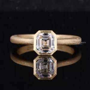 1.5CT Asscher Cut Moissanite Bezel Setting Engagement Ring, Brush Finish Asscher Solitaire Ring, Valentine Gift Ring For Women,Birthday Gift