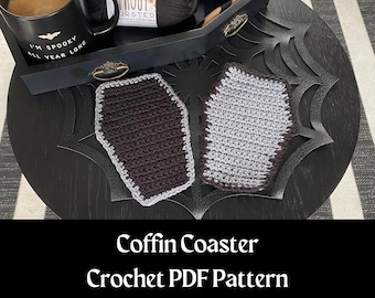 Coffin Coaster Crochet Pattern PDF | Halloween Crochet Pattern | Goth Crochet Pattern | PDF Pattern | Beginner Friendly