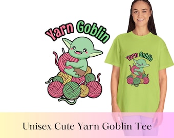 Unisex Cute Yarn Goblin T-shirt | Crochet Shirt | Knitting Shirt | Funny Fiber Arts Shirt