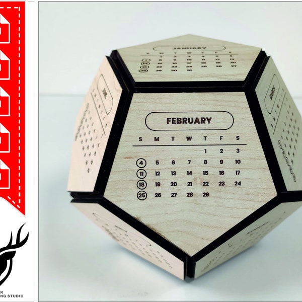 Geometric Shaped Wooden Desk Calendar 2024