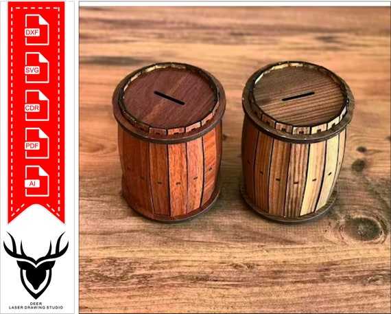 木製樽型貯金箱：装飾的な貯金箱 - Etsy 日本