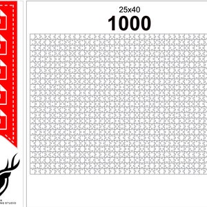 May include: A black and white 1000 piece jigsaw puzzle with a 25x40 grid. The puzzle is blank and ready to be assembled. The image also includes a red ribbon with icons for different file formats, including DXF, SVG, CDR, PDF, and AI.