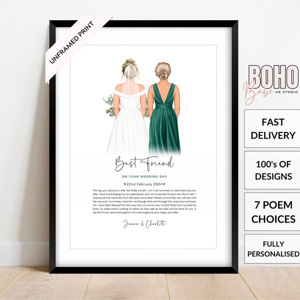Personalised Gift for Bride, Poem for Bride from Bridesmaids/Maid of Honour, Gift to Bride on Morning of Wedding, Best Friend Wedding Card
