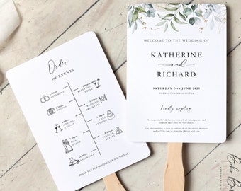 Wedding Paddle Fan, Wedding Order of Service, Personalised Order of the Day Programs, Wedding Paddle Programmes, Katherine