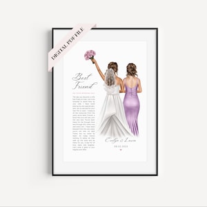 Best Friend Bride Wedding Poem, Digital Print Gifts For Bride, Wedding Gifts, Keepsakes, Best Friend Wedding, Personalised Illustration