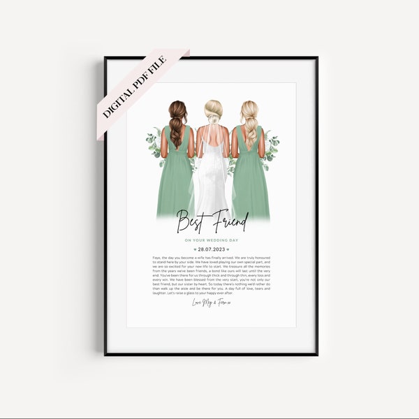 For Our Best Friend On Her Wedding Day, Digital Personalised Print At Home PDF File, Printable Wedding Design For Bride From Her Bridesmaids