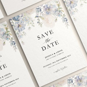 Dusky Blue Save the Date Wedding Cards, Classic Wedding Postcards, Personalised Modern Save the Dates, Wedding Announcement, Save Our Date