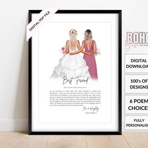 Print At Home Wedding Poem For Best Friend On Her Wedding Day From Bridesmaid or Maid of Honor, Digital PDF File Bride and Bridesmaid Poem