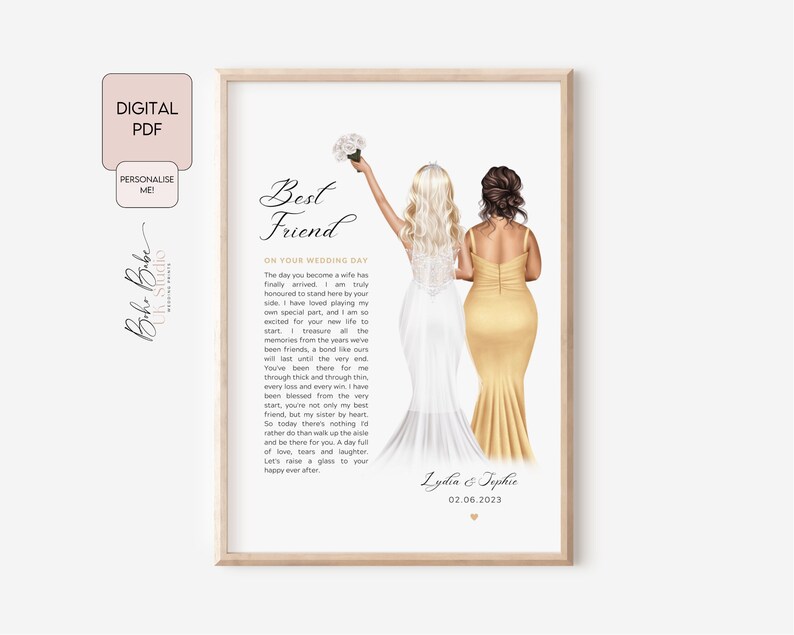 Best Friend Bride Wedding Poem Digital Print Gifts for Bride Etsy