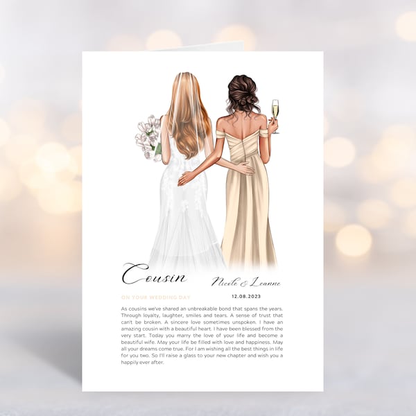 Greetings Card For Cousin On Her Wedding Day, Personalised Wedding Card For Cousin From Bridesmaid or Maid of Honour, Wedding Poem Card