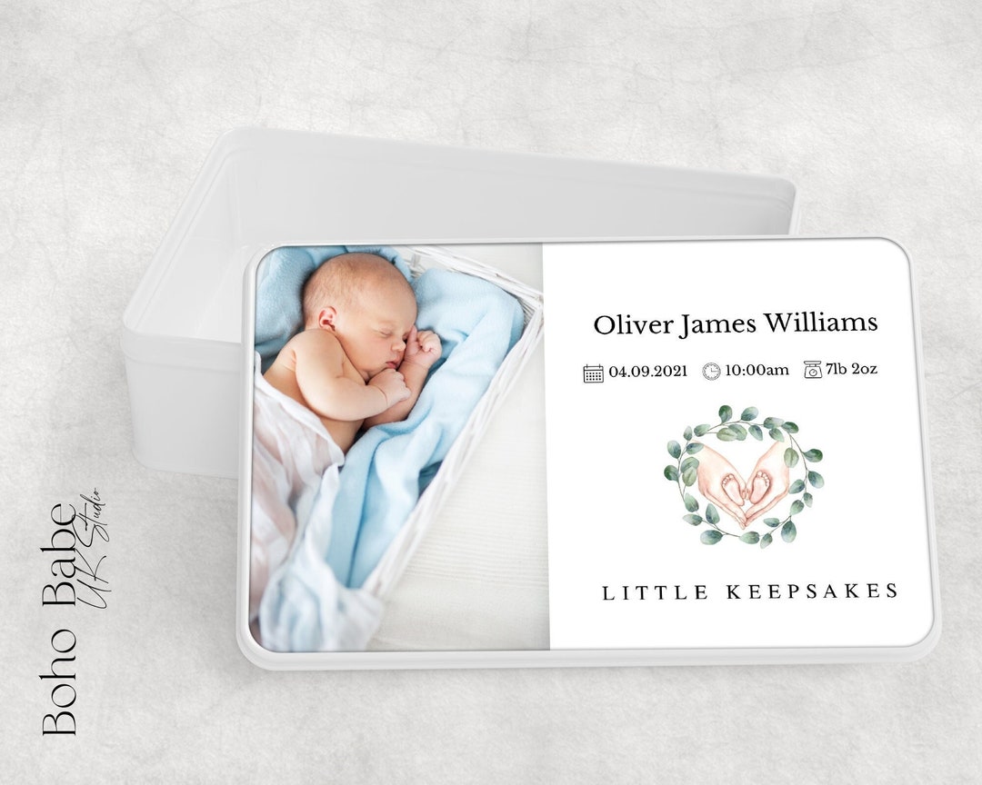 New Baby Gift, Personalised Photo Baby Keepsake Tin, Baby Boy Gift
