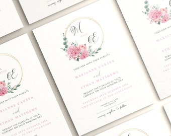 Romantic Pink Floral Wedding Invitation, Modern Wedding Invitations, Reception Invitations, Wedding Postcard Invites, Evening Invite