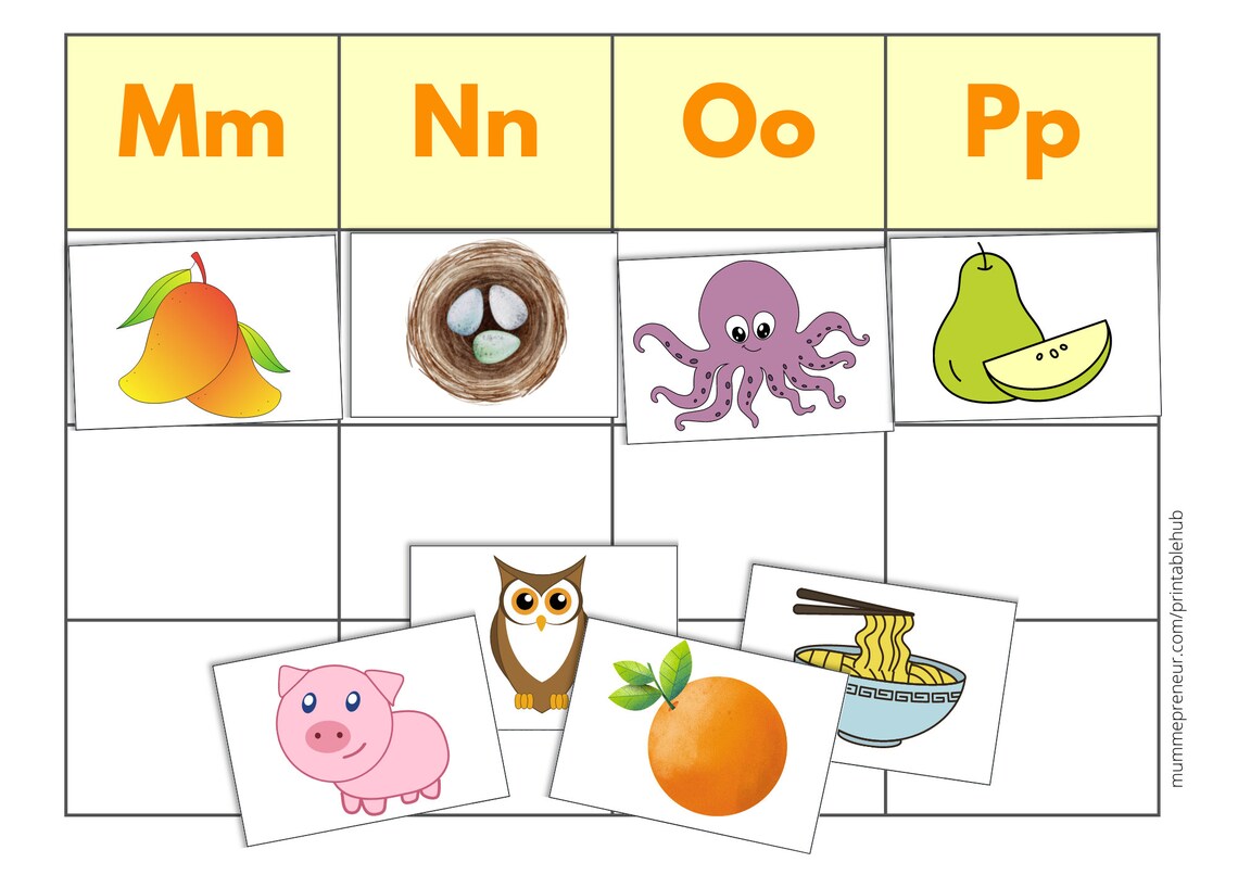 Printable Alphabet Pictures Sorting Activity Sheets Busy Etsy