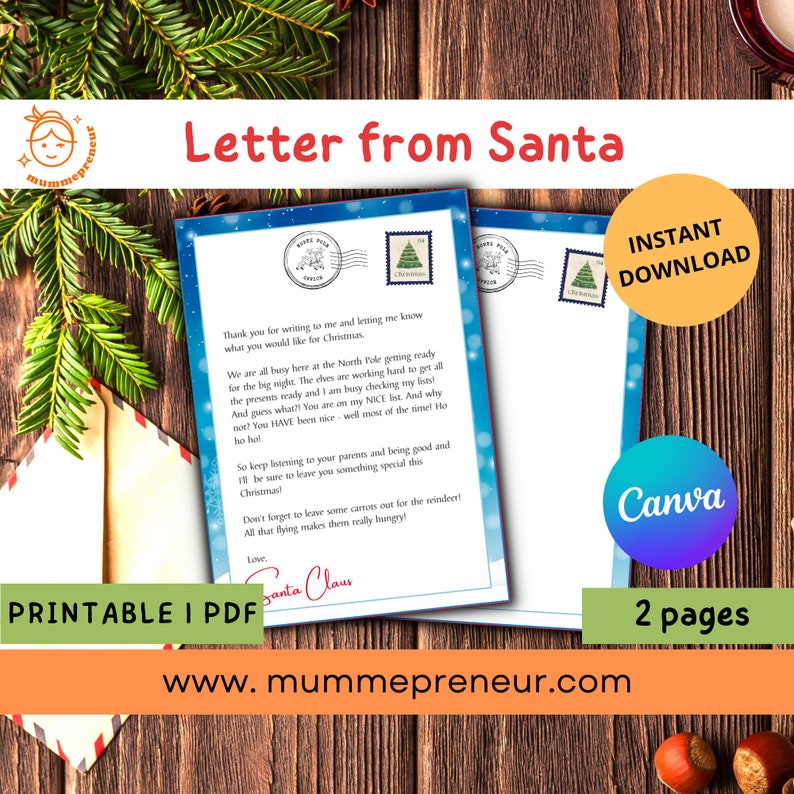 Editable Personalized Letter From Santa, Christmas Santa Letter