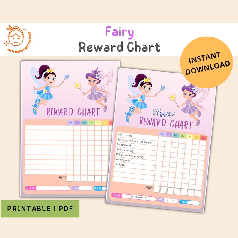 Editable Fairy Reward Chart Girls Fairy Princess Chore - Etsy