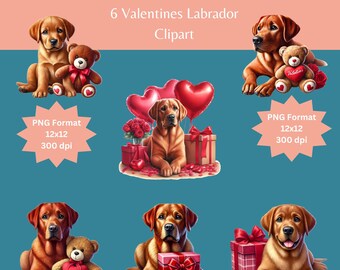 Valentinstag roter Labrador Clipart Bundle, Hund PNG, Hund Kunst (digitaler Download)