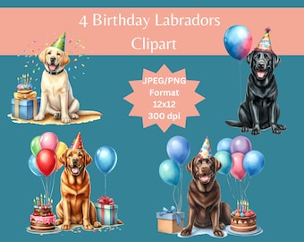 Birthday Labrador Clipart Bundle: Dog Party Images (PNG, JPEG)
