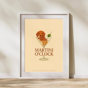 Stampa artistica con bassotto Martini O'Clock / Divertente decorazione per carrello bar Wiener / Stampa digitale da parete con cocktail retrò / Download immediato / SOLO DIGITALE