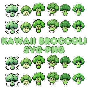 Lot de brocolis kawaii style mignon PNG SVG