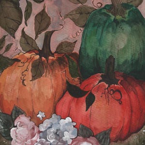 Pinturas de acuarela de otoño y calabaza