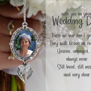 Memorial Wedding Bouquet Charm with Angel Wings Wedding Memorial w/ Angel Wings Wedding Bouquet Memorial Bride Bouquet Memorial Photo Charm